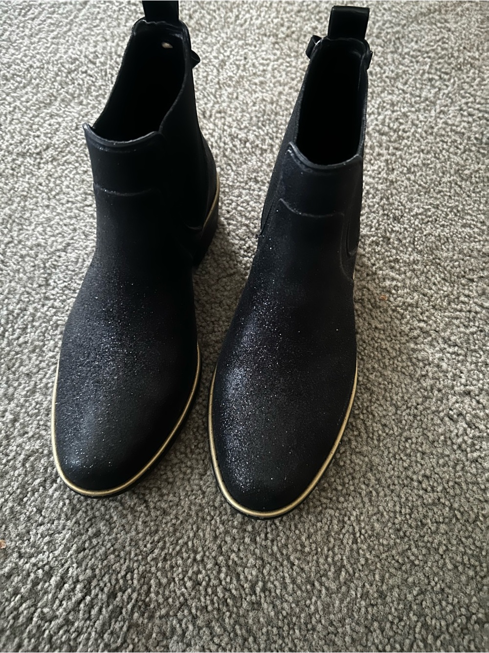 Black Women's Ankle Boots with Gold Trim